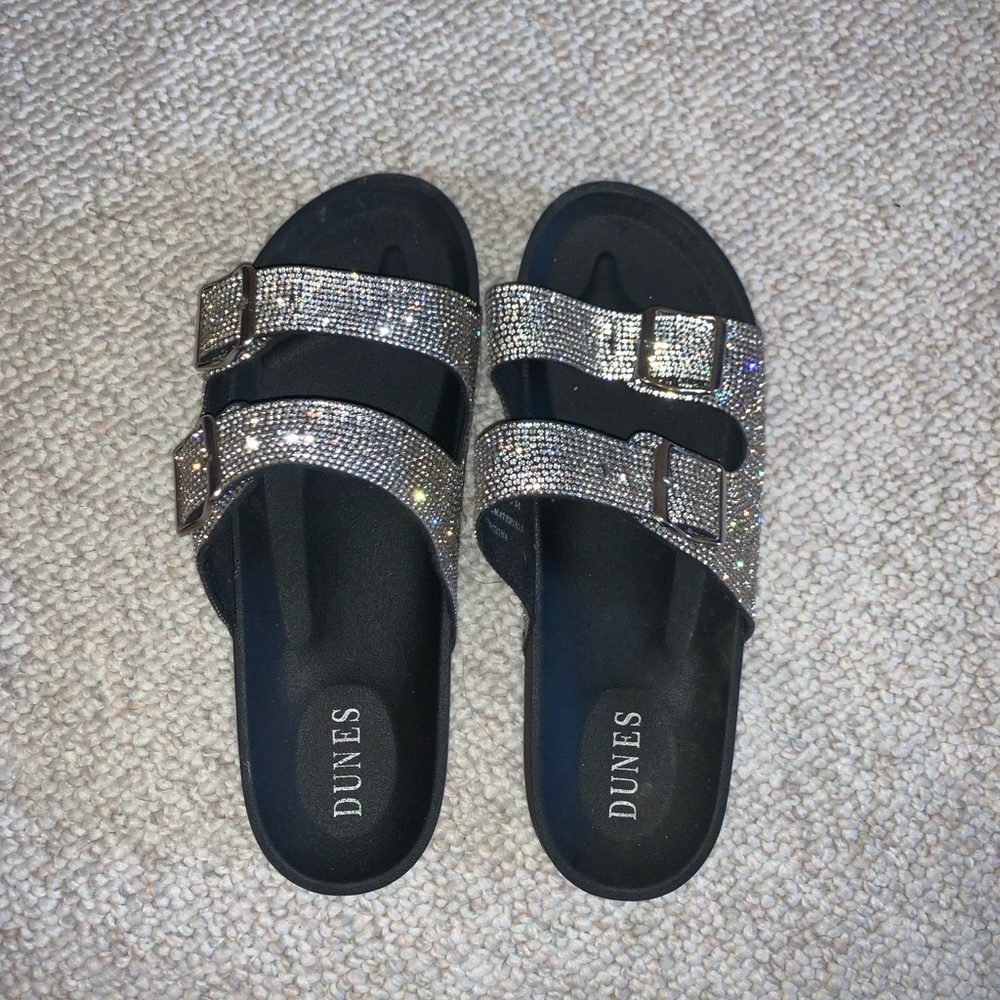 Silver slide on sandals